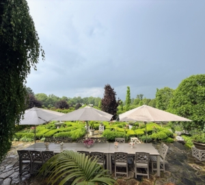 The day started overcast with thunderous showers, but the weather did clear up enough for our afternoon Cantitoe Corners garden tour. Here is my terrace just outside my Winter House kitchen.