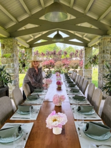 Here I am putting the final touches on the long table. This table was made from an old yew tree I cut down at my former East Hampton home. It was made by master artisan Peter Billow, owner of Peter H. Billow Fine Woodworking in Brooklyn, New York.
