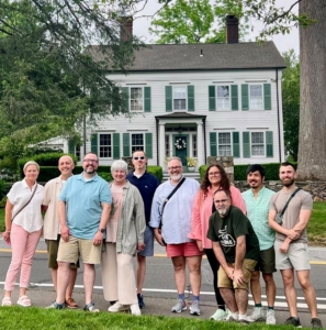 Here is the group in front of the old Adams House in Westport. I helped to renovate this home with my late brother, George. You may have seen it in my 1992 book, "Martha Stewart's New Old House: Restoration, Renovation, Decoration, Landscaping."