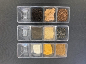 These Miracle-Gro samples show a variety of the different raw materials. Many of them act as natural fertilizers and soil amendments which improve soil structure, enhance nutrient availability, and boost plant health and productivity.