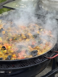 My guests could smell lunch from across the orchard. On the menu - paella cooked on a hardwood fire.
