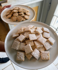 Dessert included two different cookies - served on cake stands and brought to the table - free for the taking.