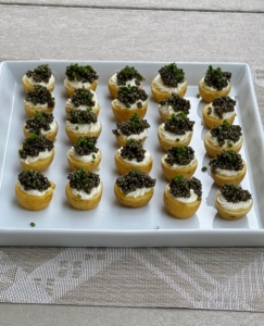 I also served another personal favorite - potatoes with a dollop of crème fraîche and topped with caviar.