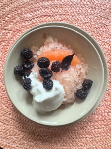 And just perfect for summer - grapefruit granita, made with just the fruit juice, and served with grapefruit segments, berries, and a dollop of crème fraîche. A wonderful lunch gathering and “meeting of the minds” – it’s a good thing.