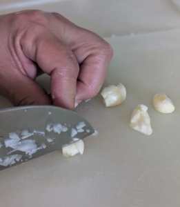 Then finely chop two teaspoons of garlic. When cooked, garlic's pungency mellows and provides a rich, nutty flavor to foods.