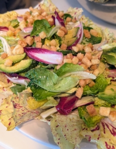I also served a healthy, fresh salad with radicchio and endives, avocado, homemade croutons and a light vinaigrette dressing.