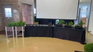 The day's visit included several presentations. The Miracle-Gro team discussed ways that would make better use of the benefits of organic raw materials like earthworm castings, biochar, bone meal, and poultry litter. One of their goals is to help refresh old depleted soil leftover in raised bed gardens.