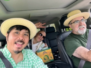 Here are Bernie, Andrew Ritchie, and Dennis Landon, driving to the next spot. I wonder where it is...