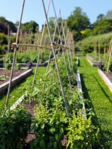 Here is the bed all done. Looking through the center of the bed from one end, there will also be just enough space to carefully walk through for any maintenance work or harvesting.