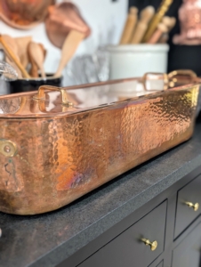 Here is my copper fish kettle poacher before it was cleaned and polished.