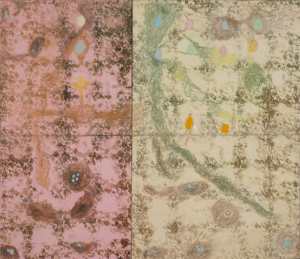 And here is a painting done by Sheila. This was inspired by a visit to my farm. Sheila says, "Martha invited my family to her home one Easter Sunday. After we left, she gave me a large carton of colorful eggs. I brought the eggs to my studio and added them to an encaustic painting in progress, 'Sweet Spring.' When I added color to the bellies of the robins, I kept seeing the orange yellow yolks of Martha’s chickens’ eggs and there they are - bright yellow.
