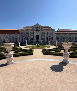 Here is another side of the palace. The grounds include French formal gardens with boxwood hedges, fountains, vases and sculptures centered on the “Portico dos Cavalinhos” a Palladian garden temple.