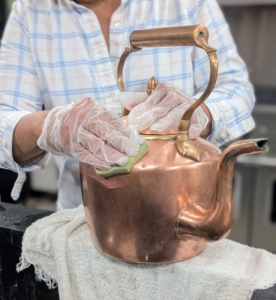 Whenever cleaning any precious metal, always use a soft moistened sponge. A soft cloth can also work well. And, for tight areas – a soft-bristled brush is good to have on hand. And always use polishes that are non-abrasive, and opt for formulas, such as creams and gels instead of sprays.