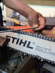 My crew makes sure to maintain all the chainsaws and sharp tools regularly. The STIHL blade tools are sharpened often to keep them in the best working condition.