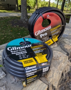 I also use Gilmour garden hoses. All of Gilmour's hoses curve without kinking, connect without leaking, and are so easy to store.