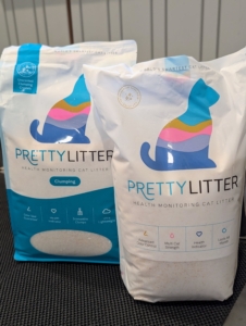 All my cats use PrettyLitter, a special odor controlling, health monitoring gel crystal formula that’s available in clumping and non clumping varieties.