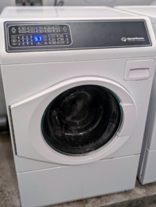 These heavy duty model machines are also at a convenient height for loading and unloading. Speed Queen makes a variety of residential and commercial products, from 25-pound capacity tumblers to 250-pound washer-extractors, and dryers. These units in my stable are models FF7 and DR7 front loading machines.