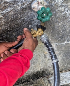 A splitter can also be used right at the hose bib.