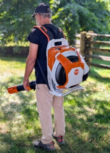 I've been using STIHL’s backpack blowers for years here at my farm. Both the gas and battery powered units are powerful and efficient. This is the STIHL BRA 600 which features an exceptional power-to-weight ratio for heavy-duty work and optimal comfort. The radial fan motor with noise reduction also keeps noise at a minimum.