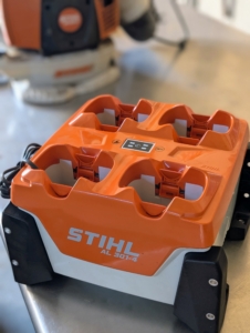 For charging batteries, STIHL offers this AL 301-4 Port Multi Charger. It can sequentially charge up to four AP batteries, making it ideal for large set-ups like mine.