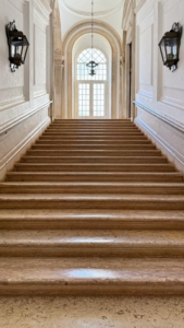 Matt, who arrived a few days before his children, visited many sites early in the morning to beat the crowds. This staircase is usually filled with tourists.