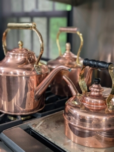 Here are some kettles on the stove - all cleaned and polished. I use this kitchen a lot for television and various photo shoots and for other media appearances. I also use everything that is in the kitchen, so it’s important that everything is always clean and “camera-ready.”