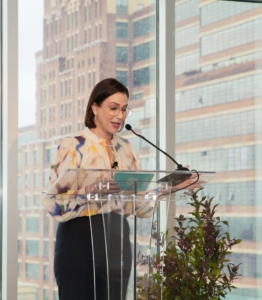 Rachel also addressed the group. The agenda included several presentations, lunch, a networking session, fireside chat, and a reception. (Photo by Kenzie King)