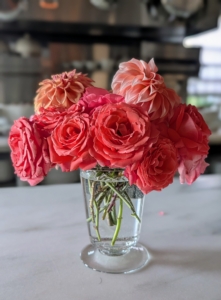 These dahlias are on my kitchen counter, which like yours is the hub of my home, where I often take calls, have meetings, and gather with guests – everyone can enjoy the flowers as soon as they come inside.