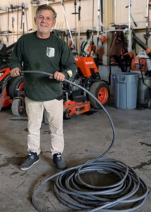Fernando, who has worked with me for more than 30 years is bleeding and coiling up the hoses in preparation for storage. Proper maintenance and storage will prevent the hoses from cracking and extend the life of the hoses.