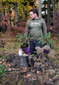 Ryan positions each potted specimen. It is important to also take note of the plant's light needs and growth habit.