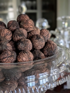 Sitting on my servery counter just off my kitchen are glass containers filled with black walnuts. The wild American black walnut, Juglan nigra, is native to 32 states and is the official tree nut of Missouri. The flavorful nuts contain the highest protein of any other tree nut and are hand-harvested and used as a popular ingredient in both savory and sweet recipes.