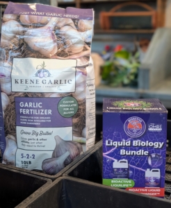 Keene also sent a bag of Keene Garlic Fertilizer and Bioactive Liquid Biology Bundle to treat and feed the garlic before planting.