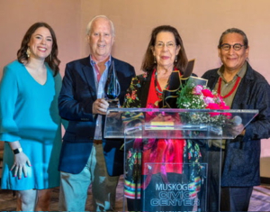 The Plimpton Foundation leadership team honored Barbara McAlister, Cherokee Mezzo Soprano, with a Lifetime Achievement Award this past summer. Here are Anna Louise Martin, Randy Plimpton, Barbara McAlister, and Tim Long.
