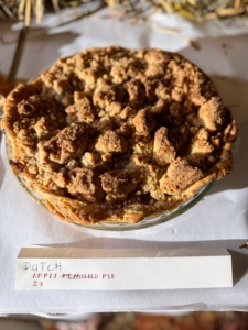 Third place went to the youngest contestant, Rosie, just seven years old, with pie #24. Her Dutch Apple Pie was excellent. My comments included: classic, great apple texture, and delicious chunky crumb topping.