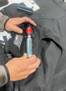 CO2 cartridges inflate immediately to create air cushions just before the rider hits the ground in a fall. The air cushions protect the neck, spine, chest, ribs, and lower back.