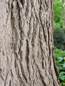 The trunk of the ginkgo tree is a light brown to brownish-gray bark that is deeply furrowed and highly ridged. The ridges become more pronounced as the tree ages. The trunk circumference of the giant female tree measures more than 14-feet.