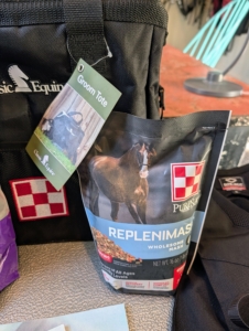 Once back at my stable, Helen tried some of the items she brought home including the Purina RepleniMash for horses, a nutritionally balanced mash designed to support hydration, recovery, and comfort.