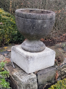 Pete moves on to my Winter House terrace parterre. I have pairs of smaller stone urns flanking each entrance to the area.