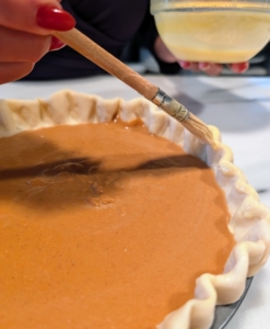 Enma brushes the crusts with an egg and cream wash - just enough to moisten for a simple glazed finish.