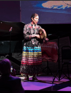 North American Indigenous Songbook composer, Martha Redbone, who is Eastern Cherokee, Choctaw, and African American descent, also performed at the premiere of the Songbook at National Sawdust in Brooklyn. (Photo by Jill Steinberg)
