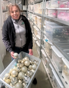 And yes, it's time to decorate for the holidays. Here's Elvira pulling ornaments from storage. All my decorations are stored neatly by type and color. Wait and see how I planned this year's décor around my home.