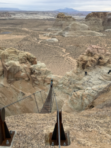 This is the Cave Peak Stairway of Via Ferrata at Amangiri. It is a 400-foot high ladder that spans 200-feet. It is currently the longest aerial stairway in the northern hemisphere. The hike from the Via Ferrata trail to this stairway is about three hours - we saw so much during our tours.