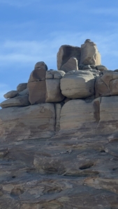 These are stacked boulders by Cabin Trail, or the Wall-E Rock at Amangiri.