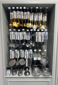 There is also a gadget wall filled with different kitchen tools including my favorite square ladle.