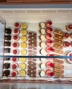Here is a view from above the pastry case - hard not to want to taste every one.