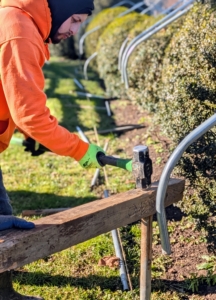 Alex is young and strong - it only takes a few hits to get it about a foot deep into the ground.