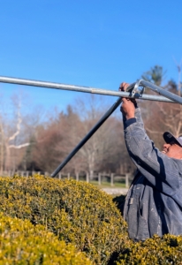 Long center pieces support the perpendicular bow sections.