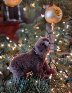 I also placed toy bears within the wide spaces between the branches - don't shy away from experimenting with your decorations. Look in the children's toy box for possibilities.