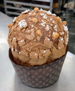 This is a chocolate chip panettone freshly baked. It's one of the bakery's most popular breads this season.