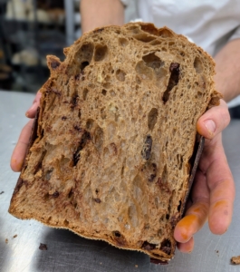 The inside is almost golden, and stretches instead of crumbling when cut open.